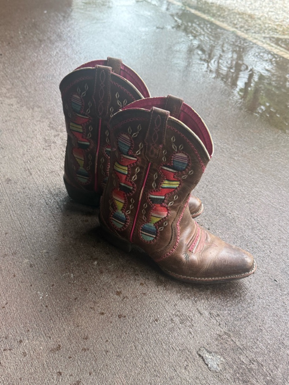 Ariat Brown Kids Western Boots with Multicolor Stitching